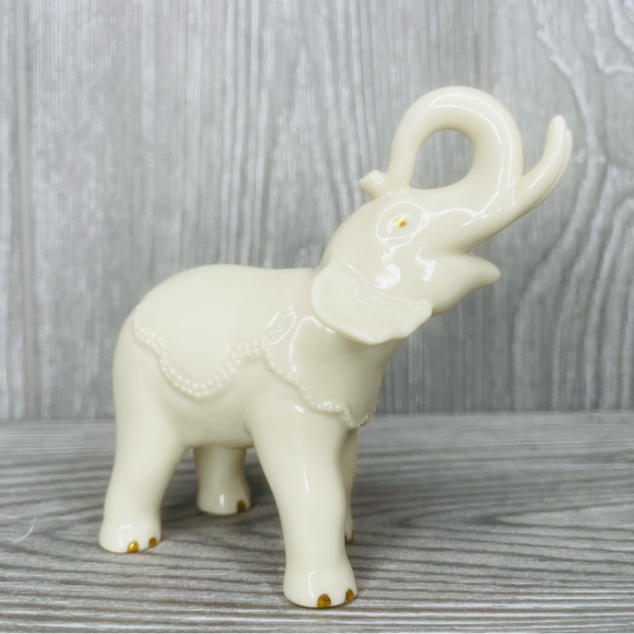 Rare Vintage Lenox Porcelain Elephant Figurines white gold figurine & bowl dish - Picture 4 of 16